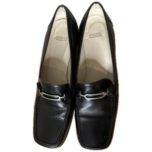 Vintage COACH Y2K Black Leather Square Toe Chunky Heel Preppy Loafers Women’s 7
